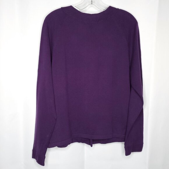 Womens Cotton Cardigan Sweater XL Purple Raglan Sleeve Satin Bows Pin Up 50s - Picture 3 of 6
